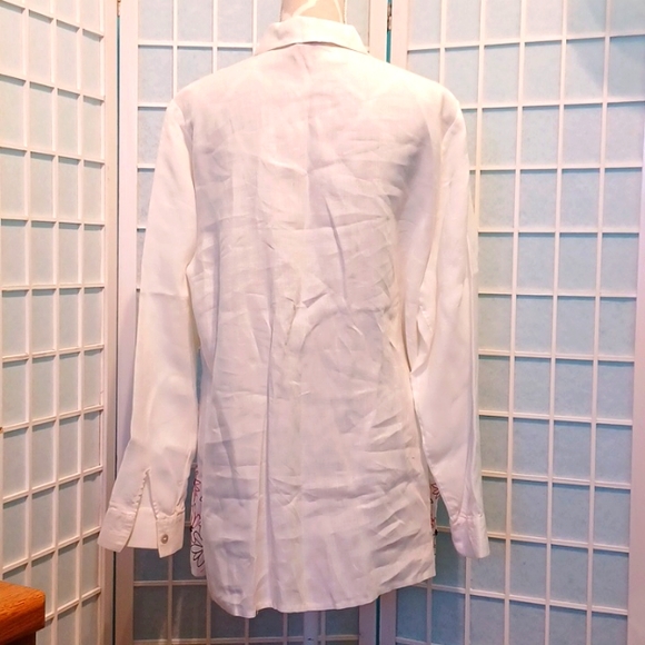 Irish Linen Blouse 1X with embroidery and beading 5392 - Picture 4 of 7